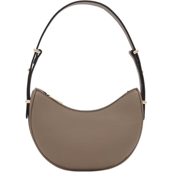 Small Crescent Smooth Faux Leather Bag Brown - Picture 1 of 6